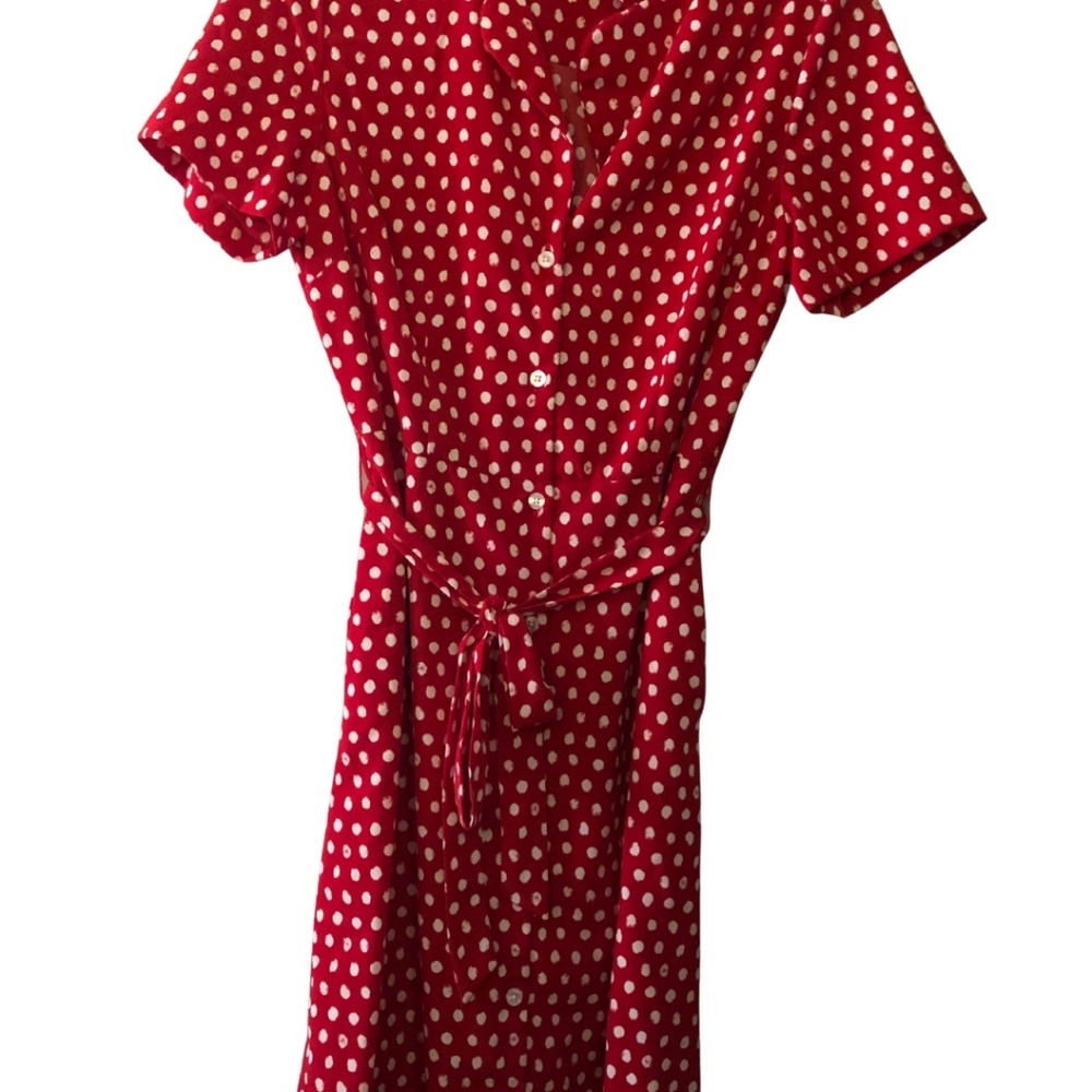 Red and white polka dot dress